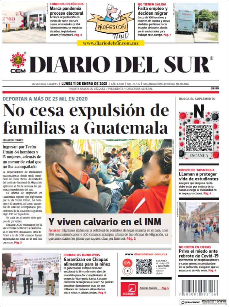 Portada de El Diario del Sur (Mexique)