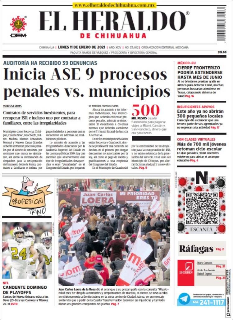 Portada de El Heraldo de Chihuahua (México)