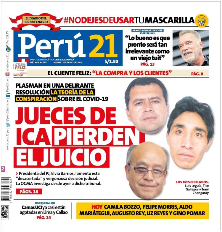 Portada de Perú 21 (Pérou)