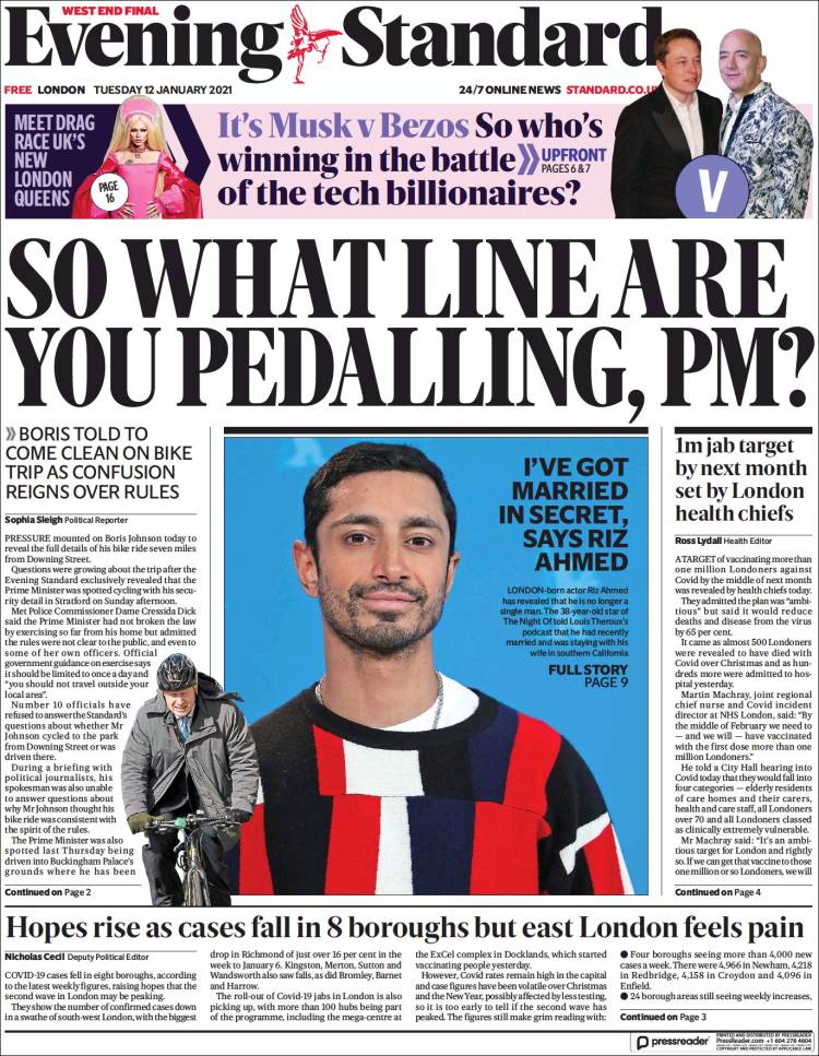 Portada de Evening Standard (Reino Unido)