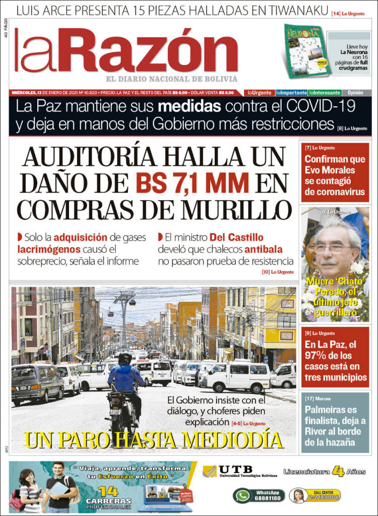 Portada de La Razón (Bolivia)