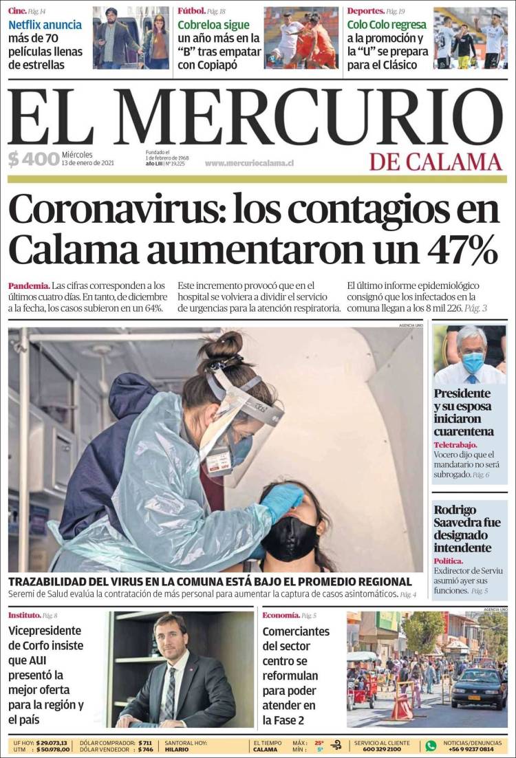 Portada de El Mercurio - Calama (Chile)