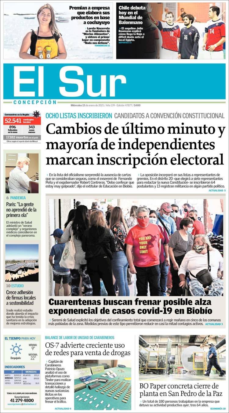 Portada de El Sur (Chile)