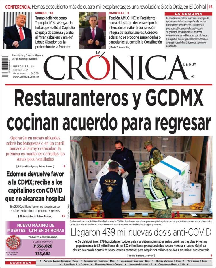 Portada de La Crónica de Hoy (México)