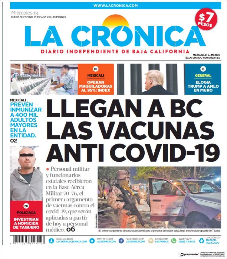 Portada de La Crónica de Baja California (México)