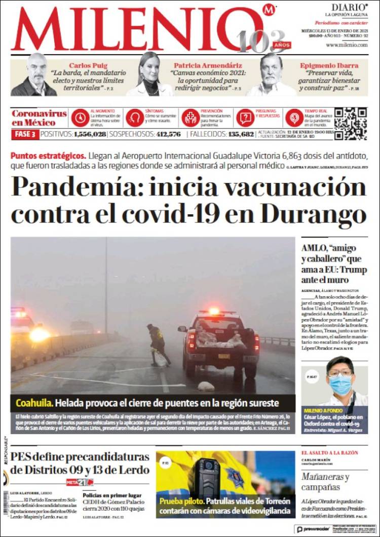 Portada de Milenio - Laguna (México)