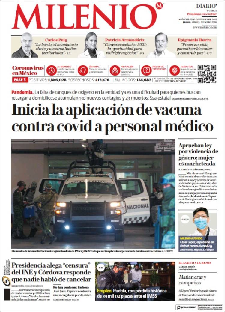 Portada de Milenio de Puebla (México)