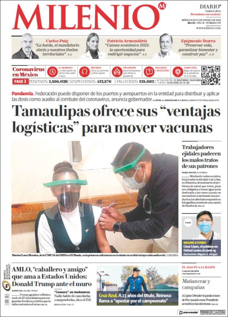 Portada de Milenio - Tamaulipas (México)