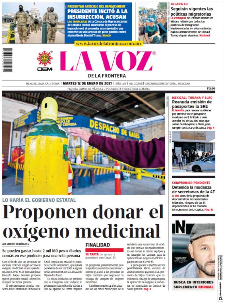 Portada de La Voz de la Frontera (México)