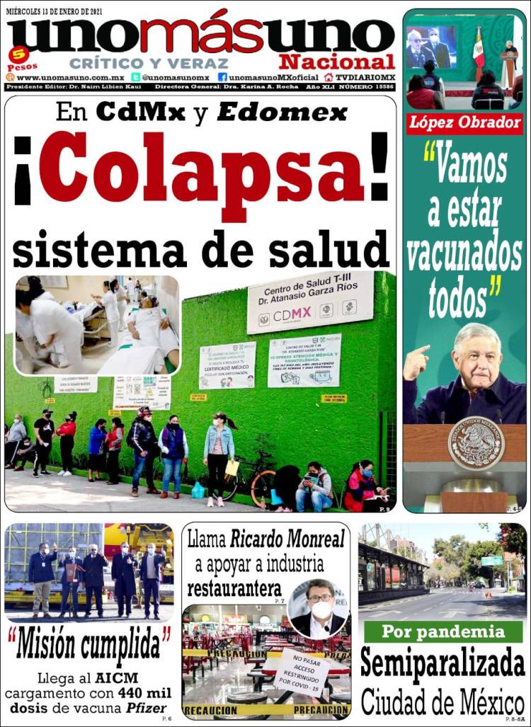 Portada de unomásuno (México)