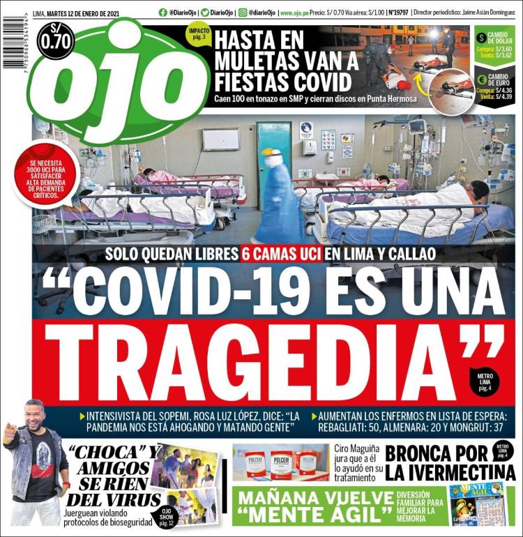 Periódico Ojo Perú Periódicos De Perú Edición De Miércoles 13 De Enero De 2021