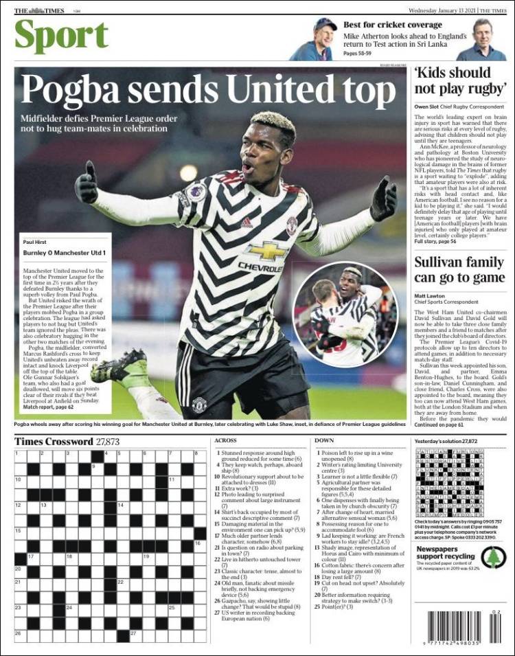 Portada de The Times Sport (Reino Unido)