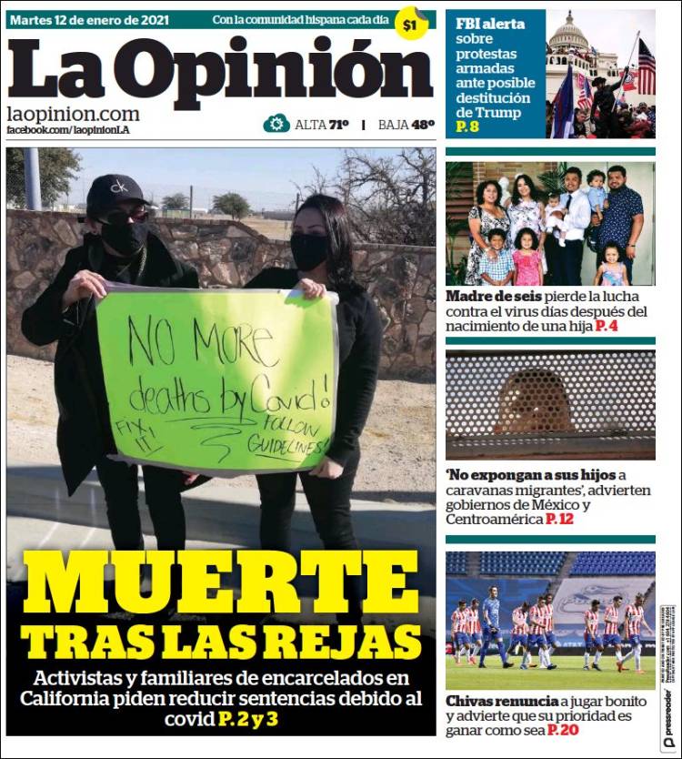 Portada de La Opinión (USA)