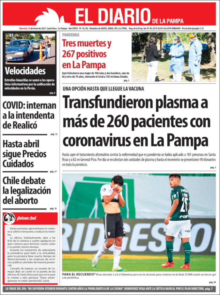 Portada de Diario de La Pampa (Argentina)
