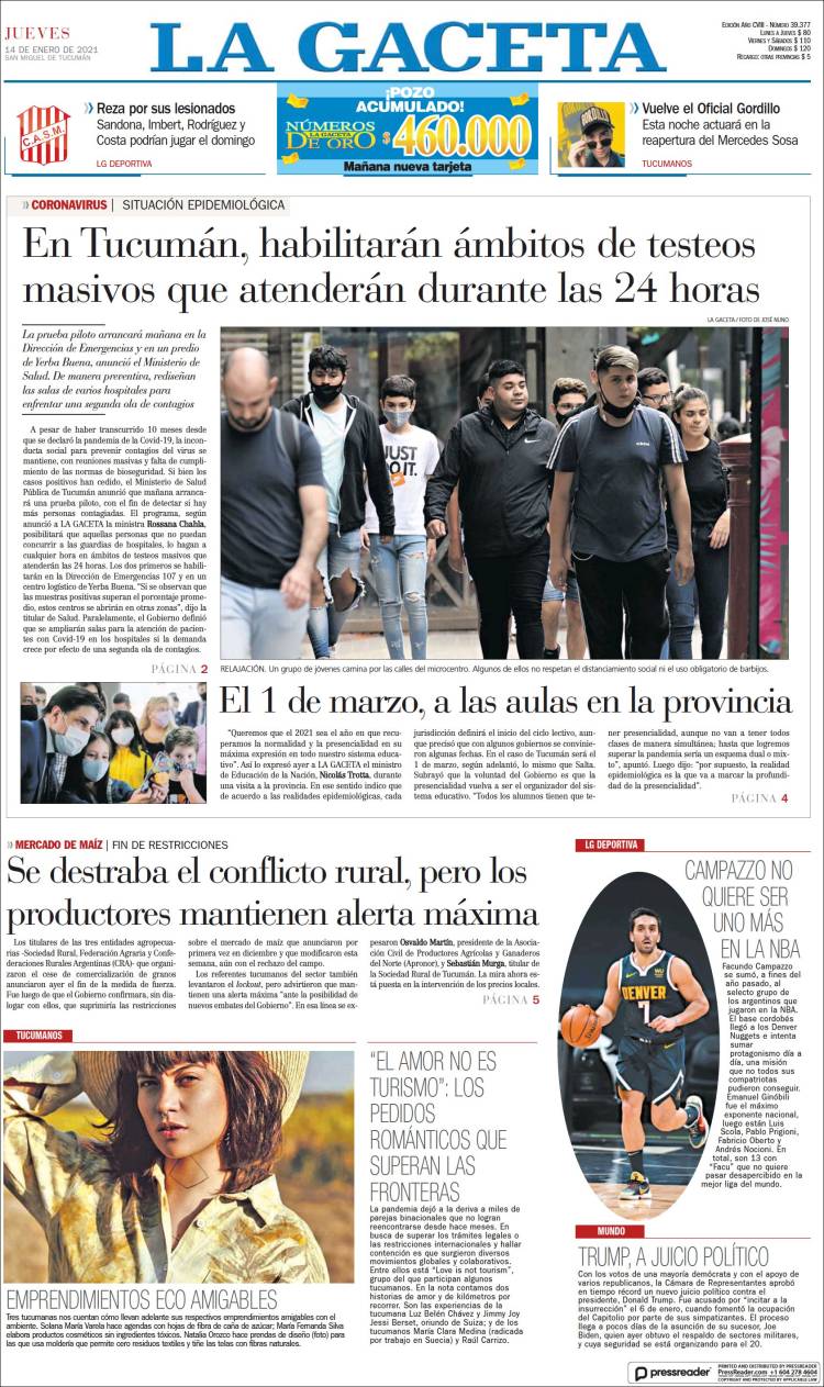 Portada de La Gaceta (Argentina)