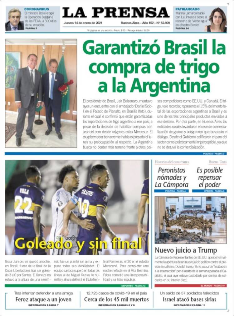 Portada de La Prensa (Argentina)