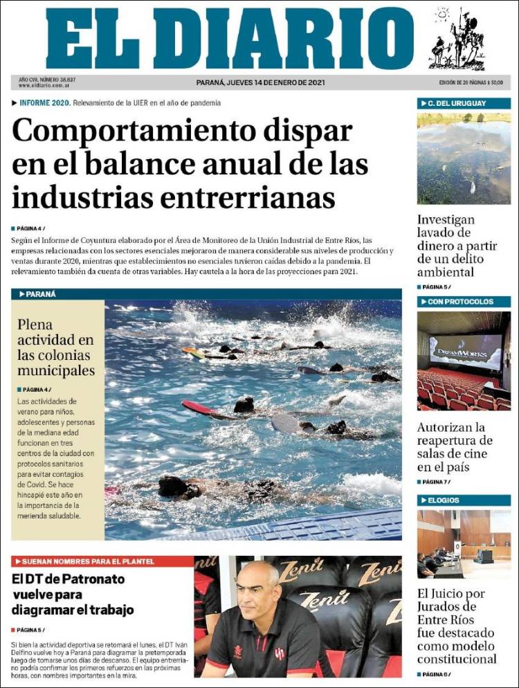 Portada de El Diario de Paraná (Argentina)
