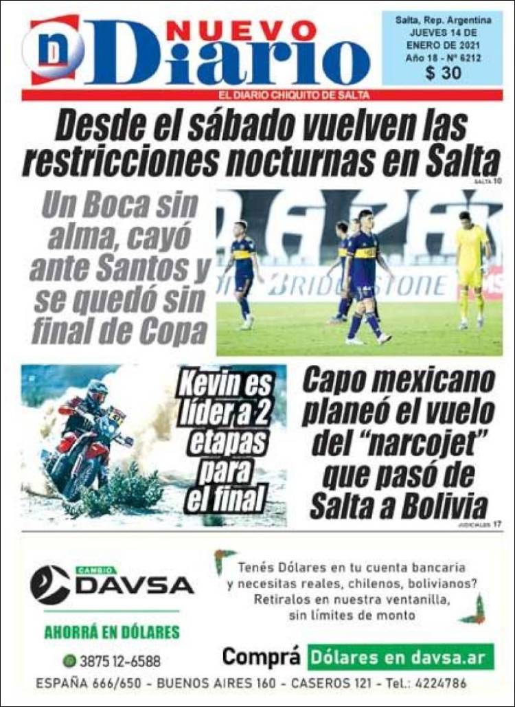 Portada de Nuevo Diario de Salta (Argentina)