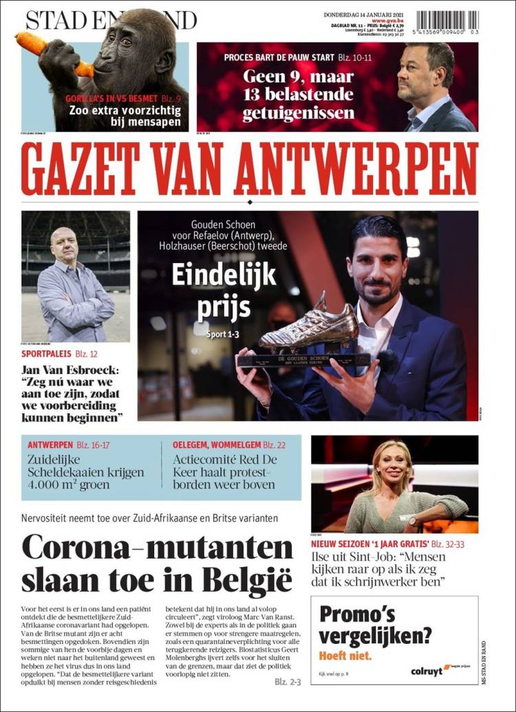 Portada de Gazet van Antwerpen (B&eacute;lgica)