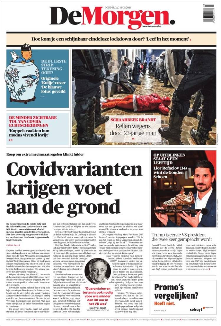 Portada de De Morgen (B&eacute;lgica)