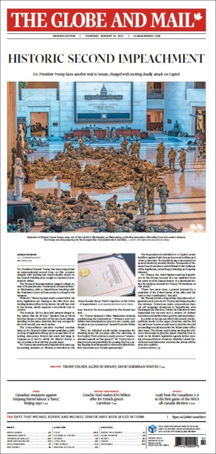 Portada de The Globe and Mail (Canadá)