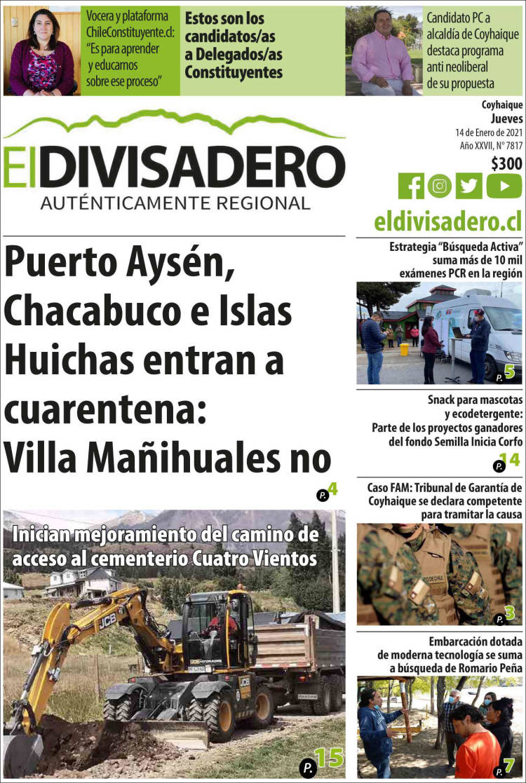 Portada de Diario El Divisadero (Chile)