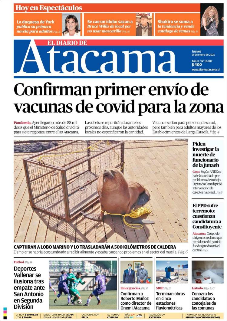 Portada de Diario de Atacama (Chile)