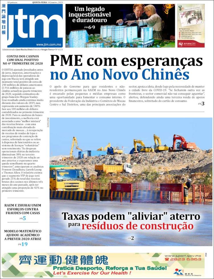 Portada de Jornal Tribuna de Macau (China)