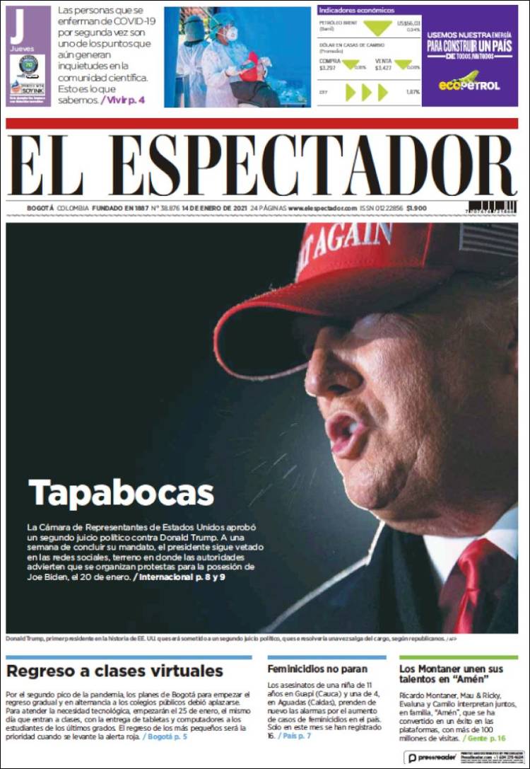 Portada de El Espectador (Colombia)