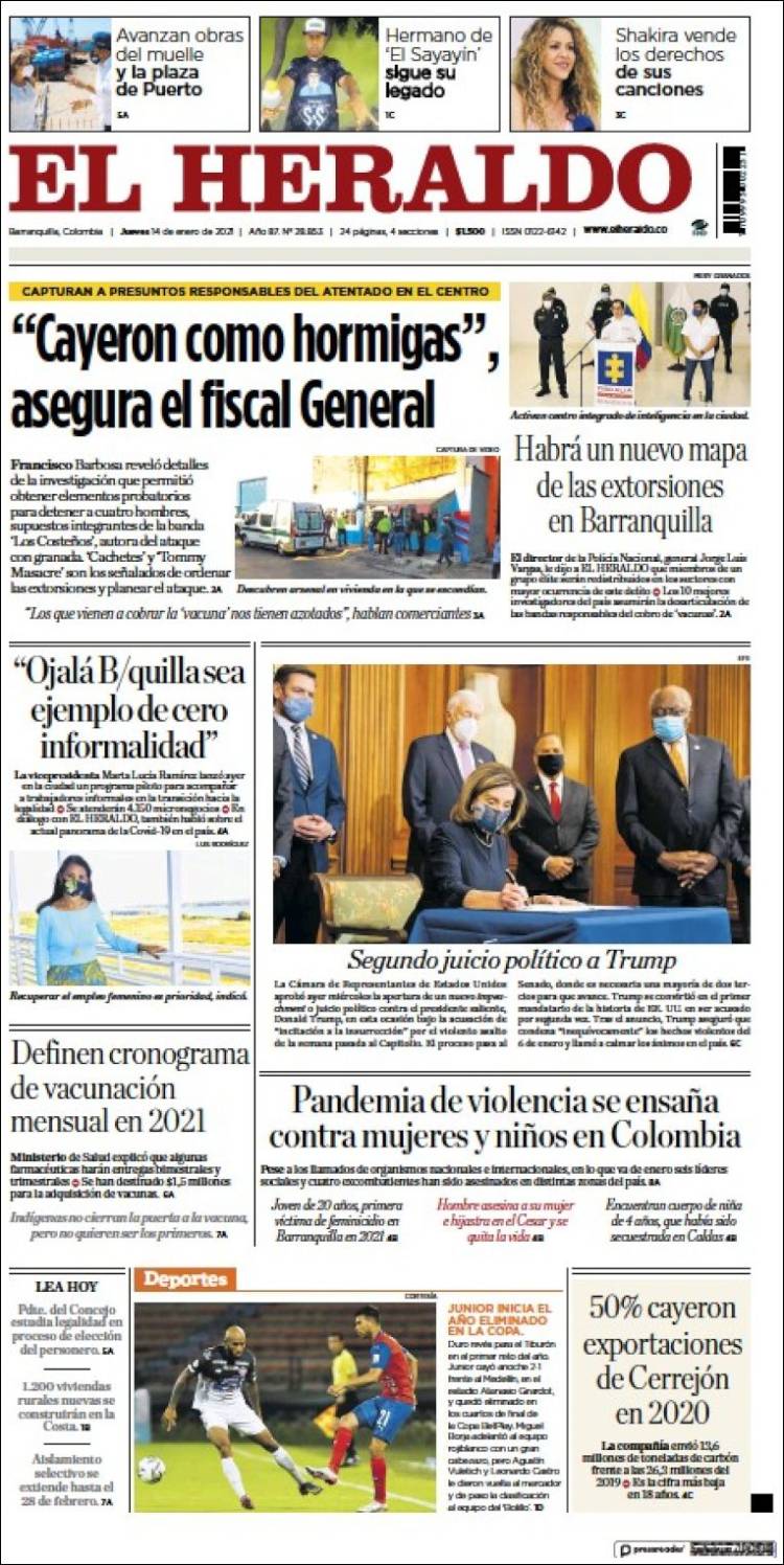 Portada de El Heraldo (Colombia)