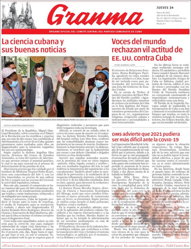 Portada de Granma (Cuba)