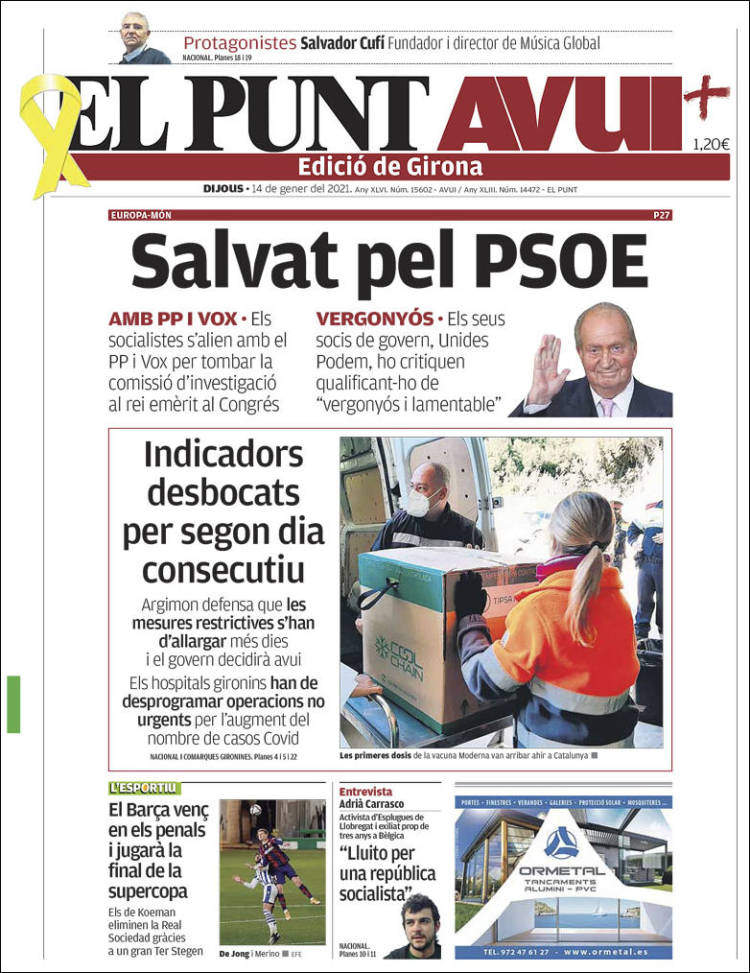 Portada de El Punt Avui - Girona (Espa&ntilde;a)