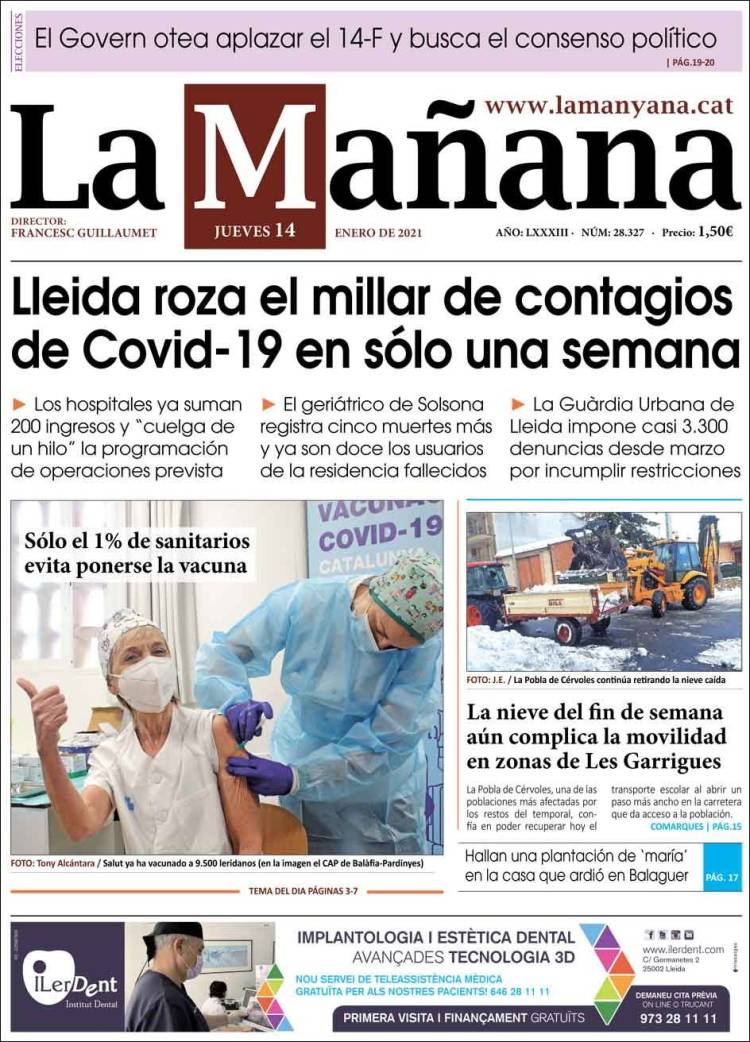 Portada de La Mañana - Diari de Ponent (Espa&ntilde;a)