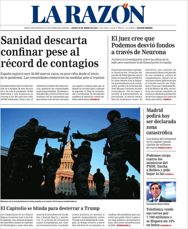 Portada de La Razón (Espa&ntilde;a)