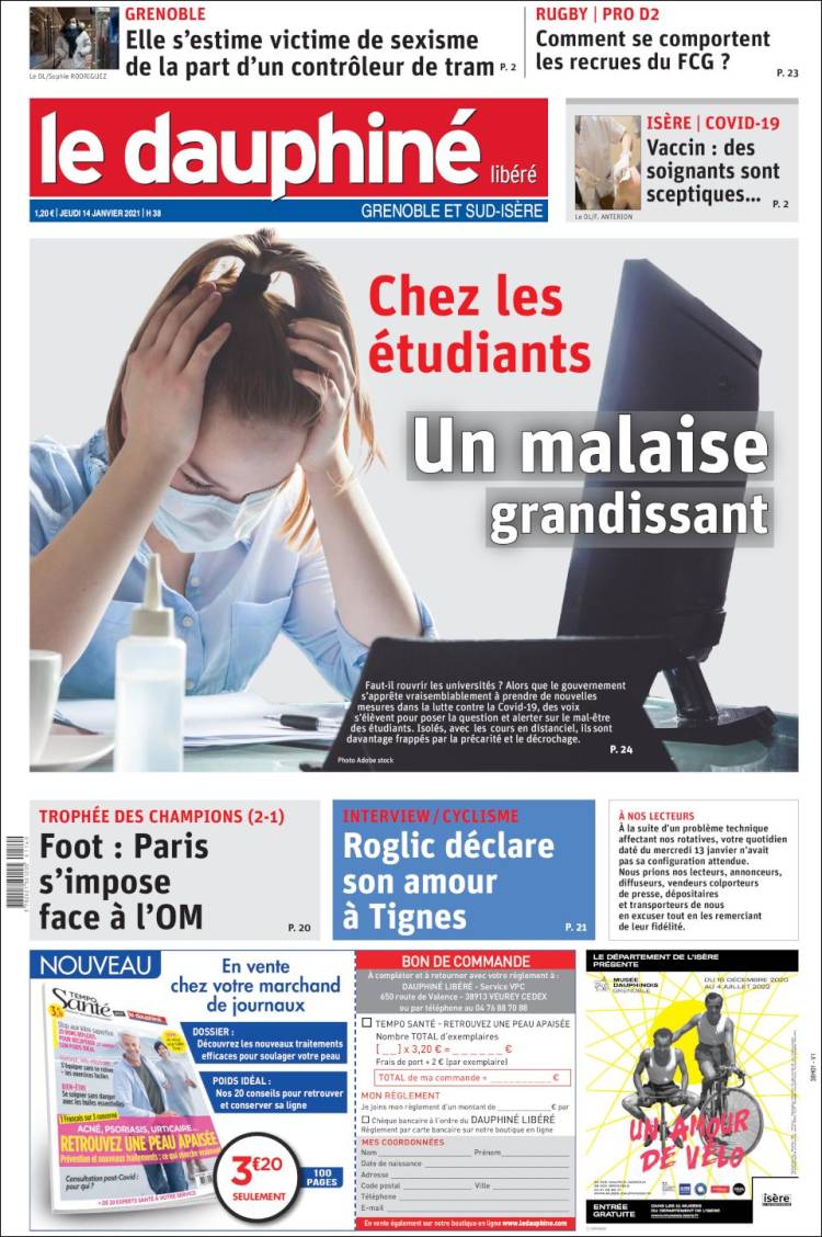 Portada de Le Dauphiné Libéré (Francia)