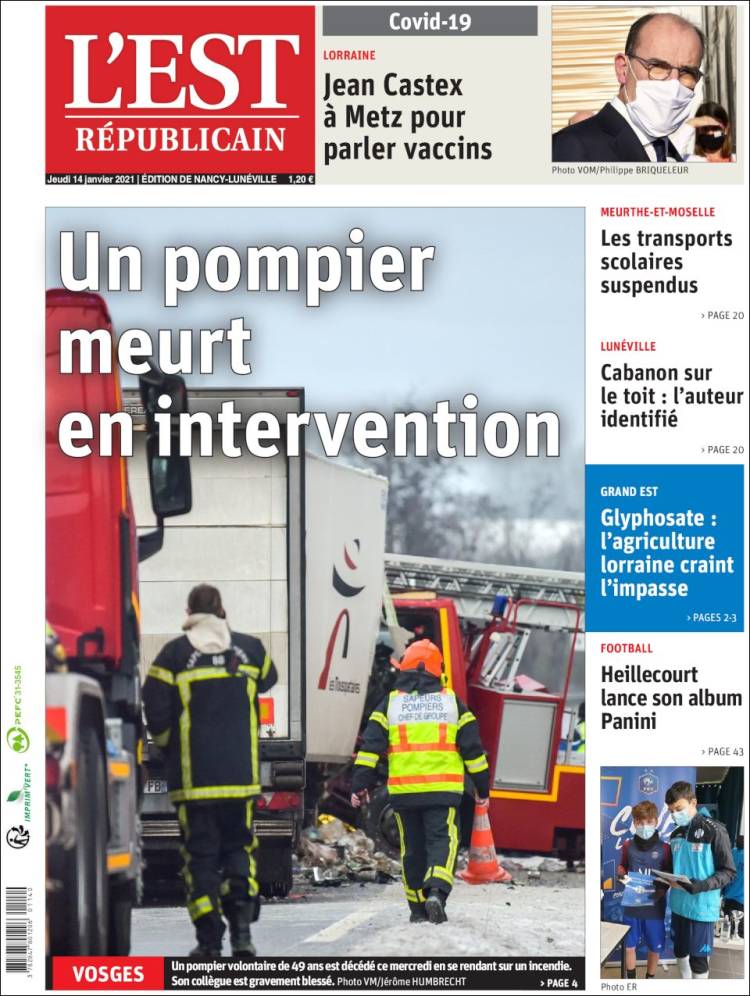 Portada de L'Est Republicain (Francia)