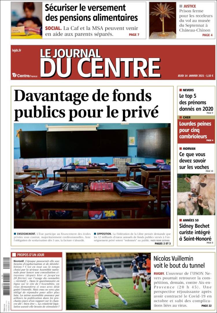 Portada de Le Journal du Centre (Francia)
