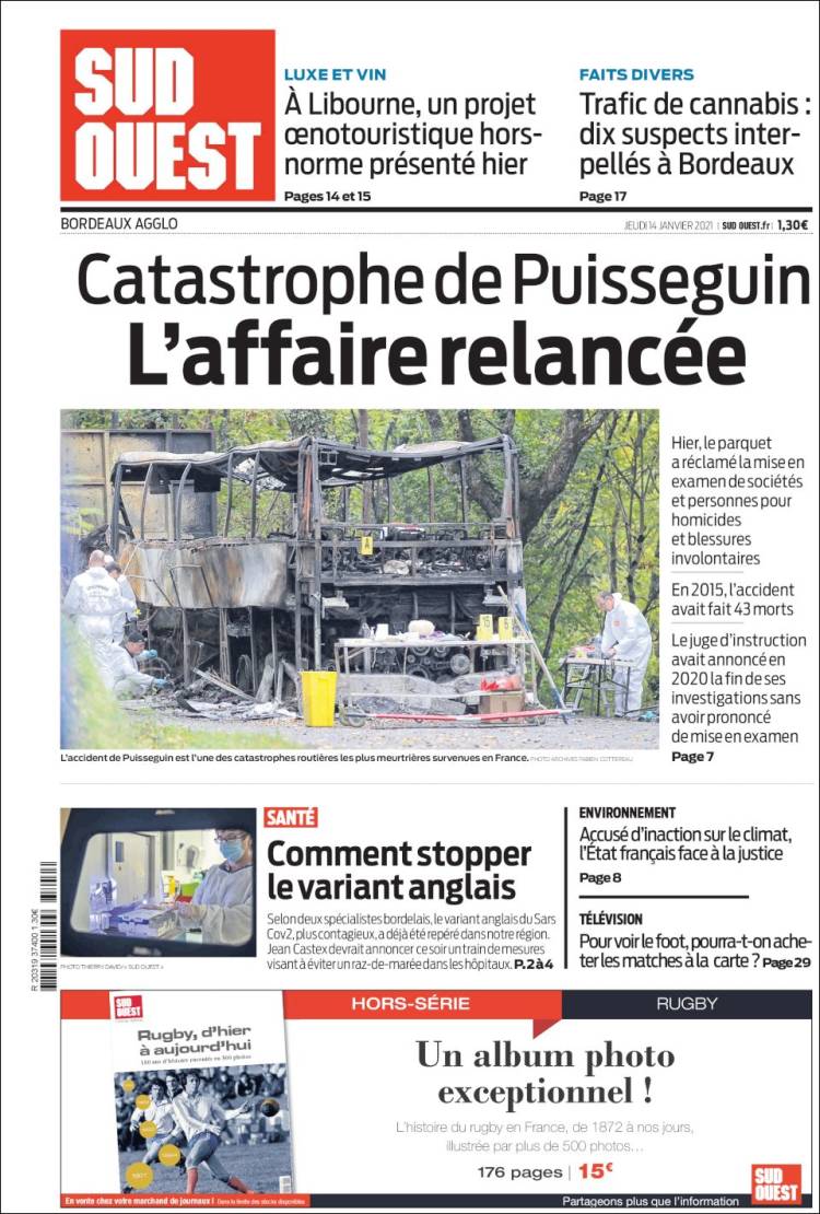 Portada de Sud Ouest (Francia)