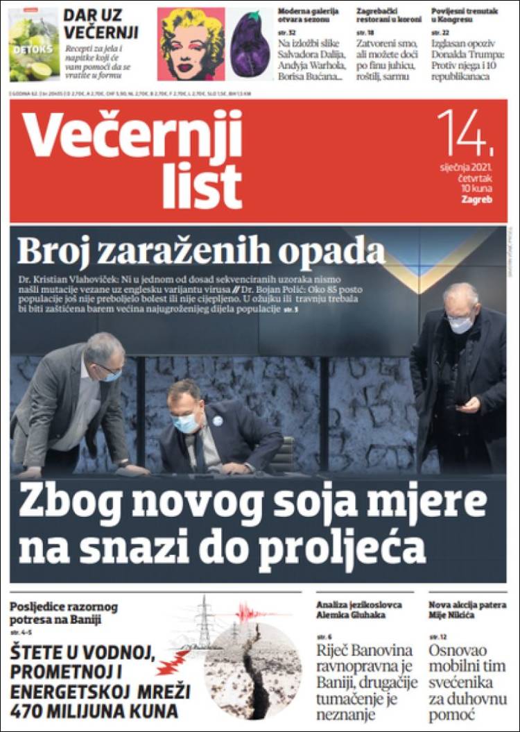 Portada de Večernji (Croacia)