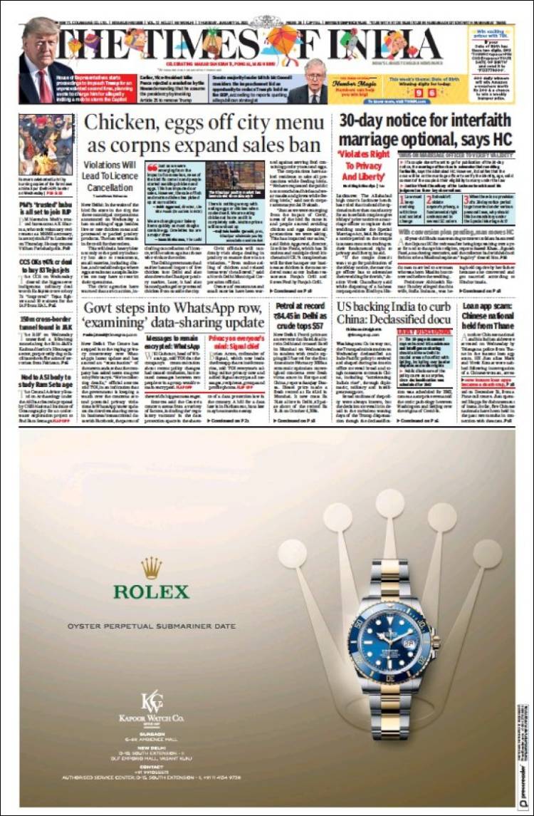 Portada de The Times of India (India)