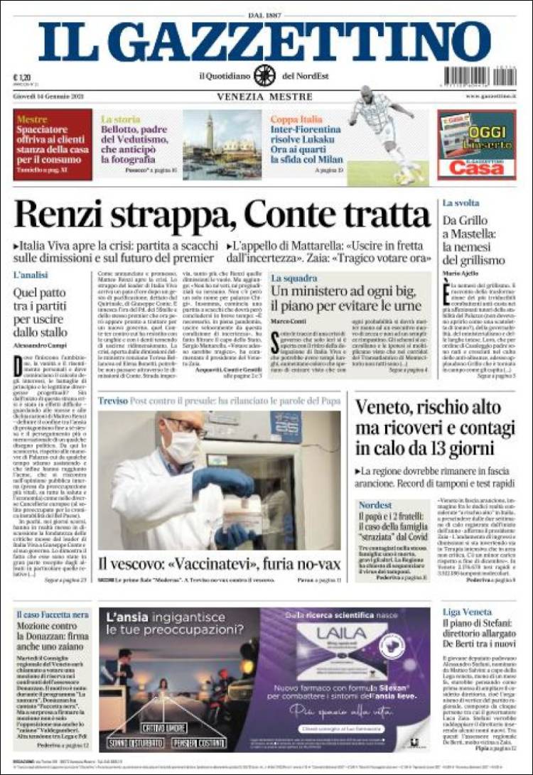 Portada de Il Gazzettino (Italia)