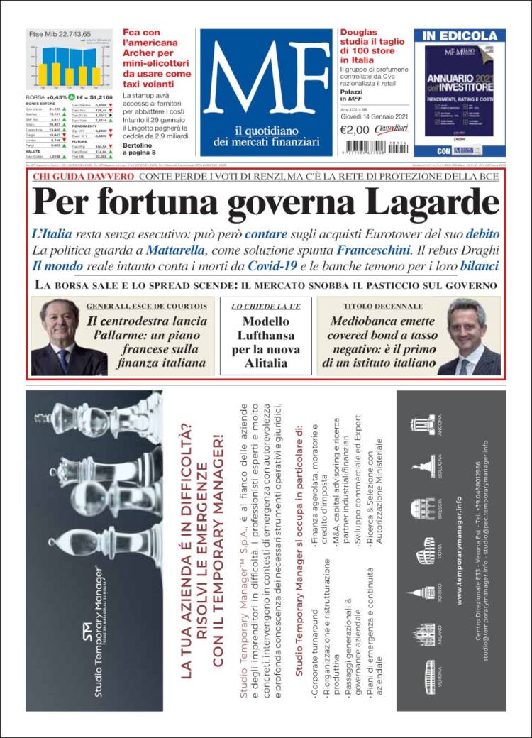 Portada de Milano Finanza (Italia)