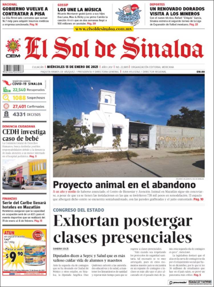 Portada de El Sol de Sinaloa (México)