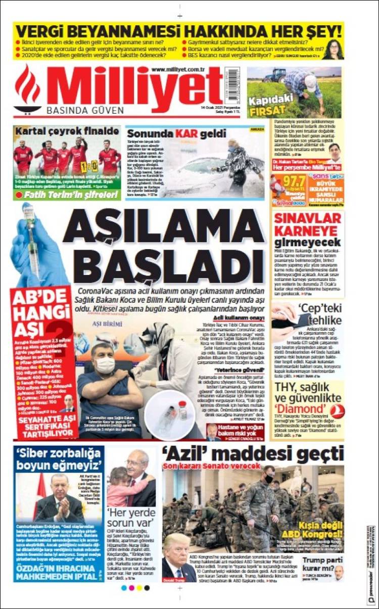 Portada de Milliyet (Turqu&iacute;a)