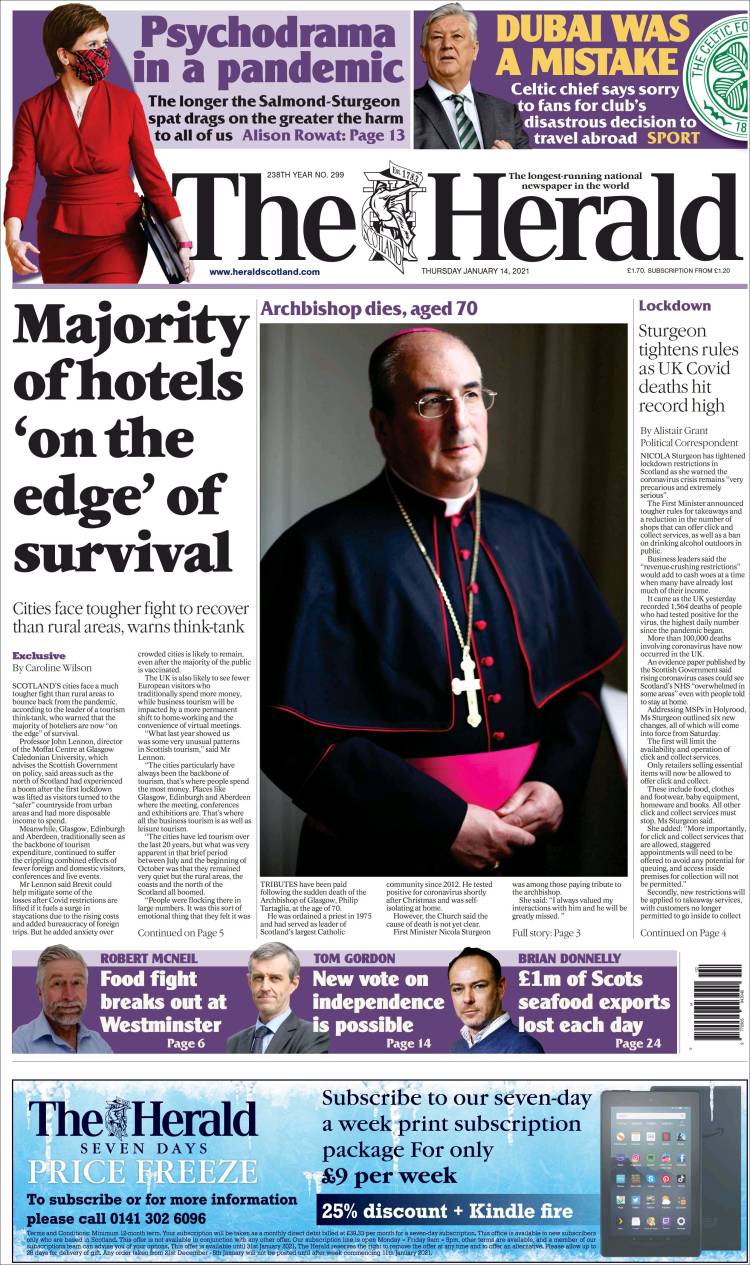 Portada de The Herald (Reino Unido)