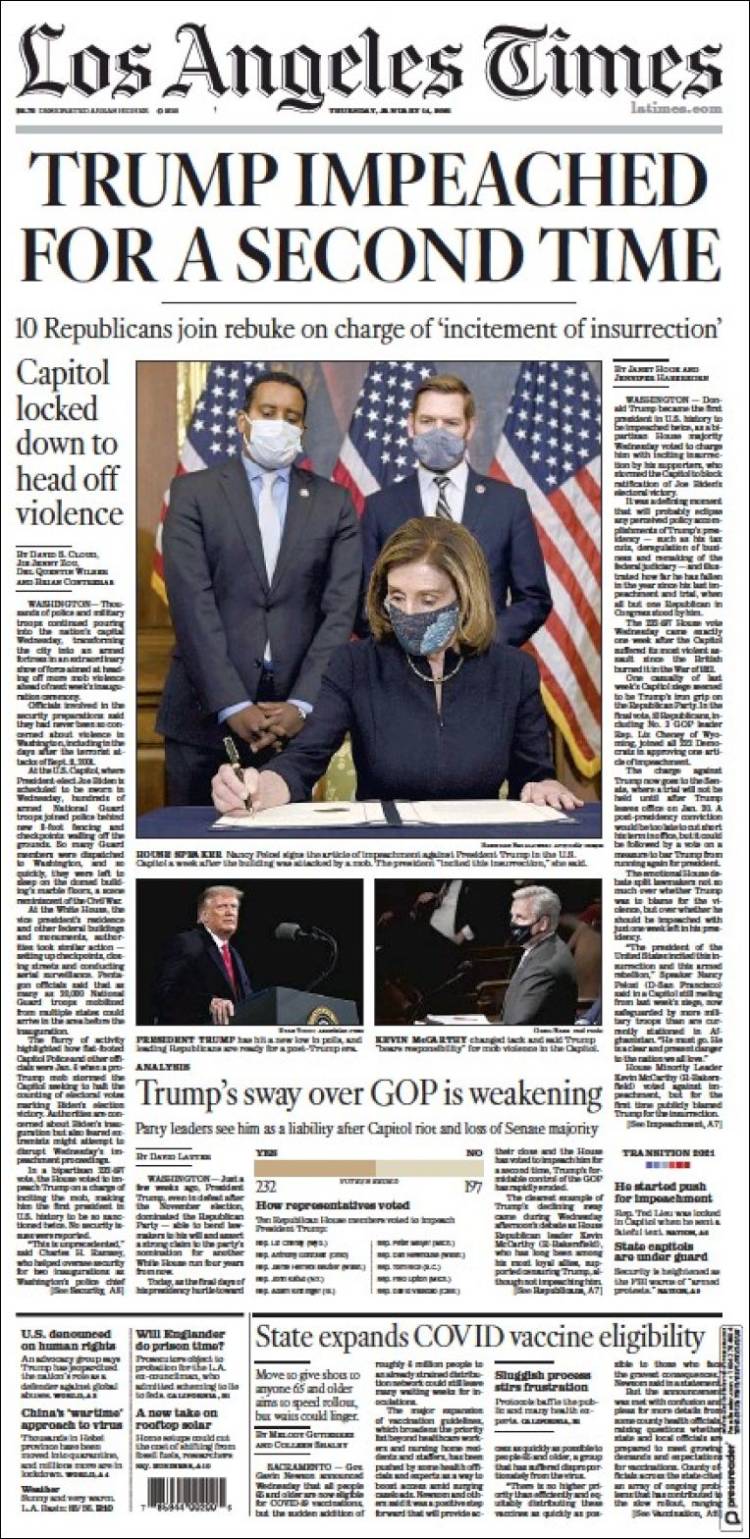 Portada de Los Angeles Times (USA)