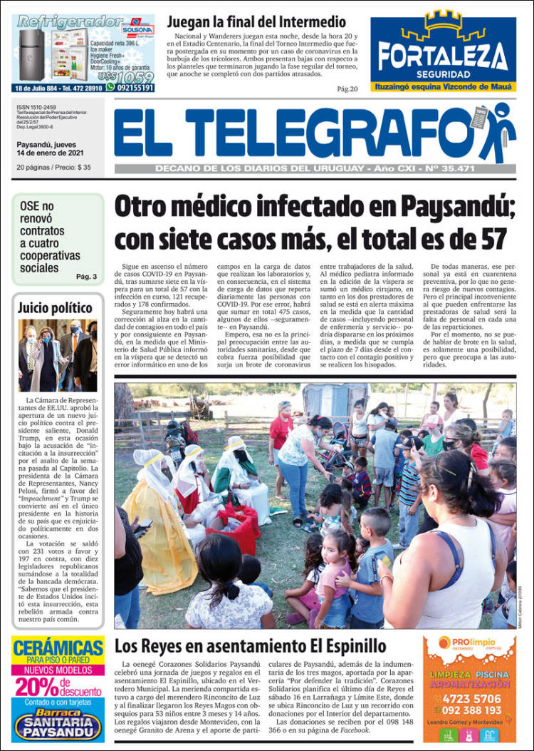 Portada de El Telégrafo (Uruguay)