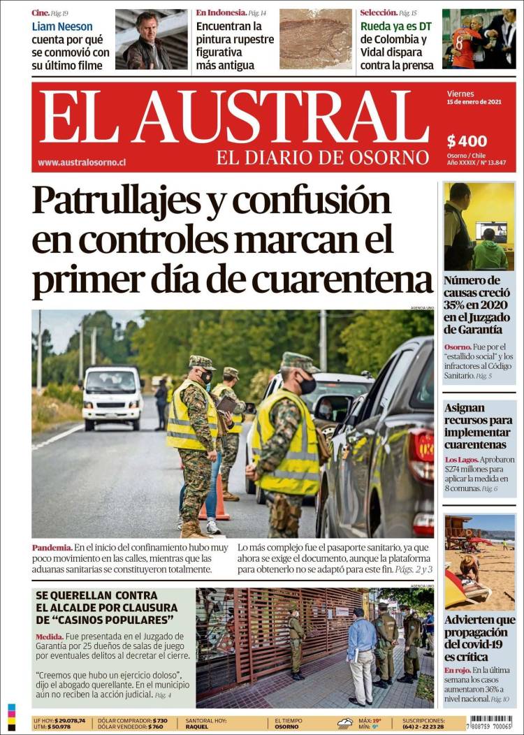 Portada de El Austral de Osorno (Chile)