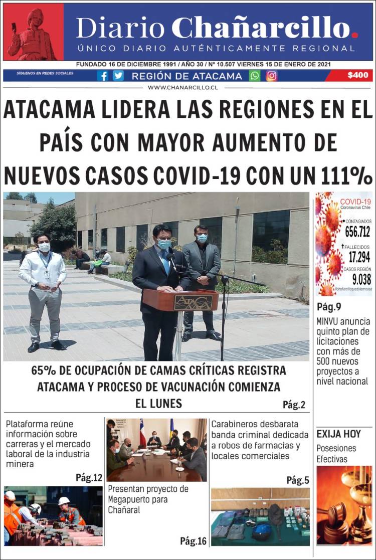 Portada de Diario Chañarcillo (Chile)