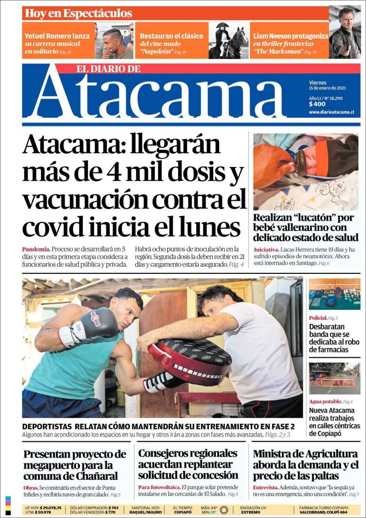 Portada de Diario de Atacama (Chile)